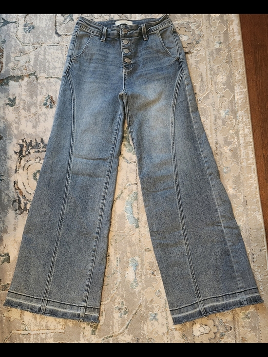 Risen Jeans Denim - High-Rise Flare Jeans in Light Blue Wash- Risen Jeans